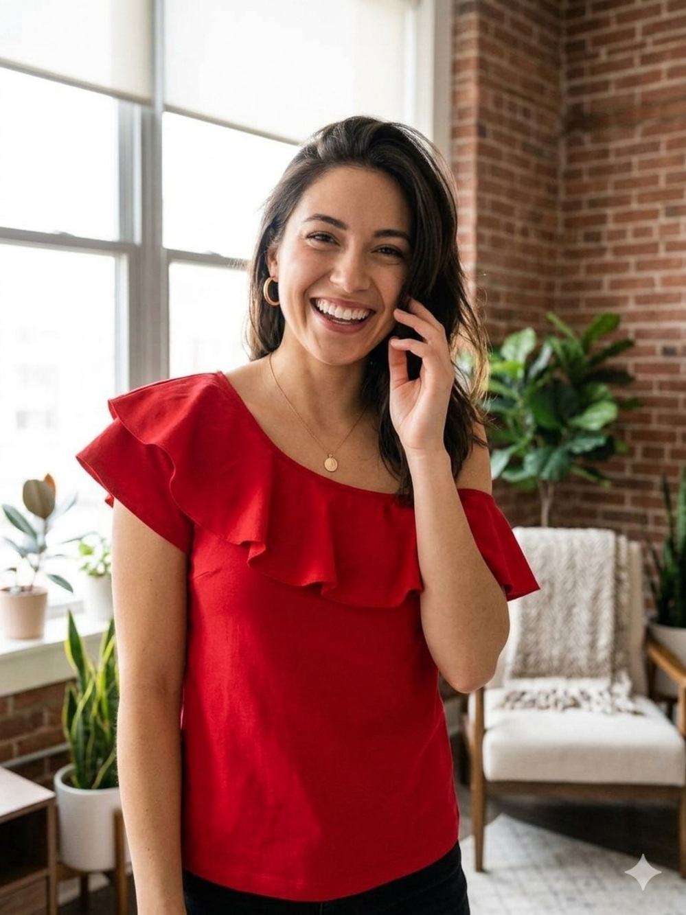 💕 Who What Wear Red One-Shoulder Ruffle Top ✨